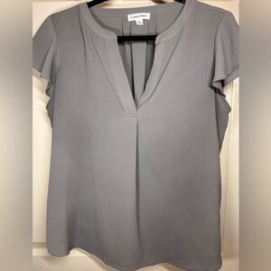 Calvin Klein Light Gray V-Neck Flutter Sleeve Blouse